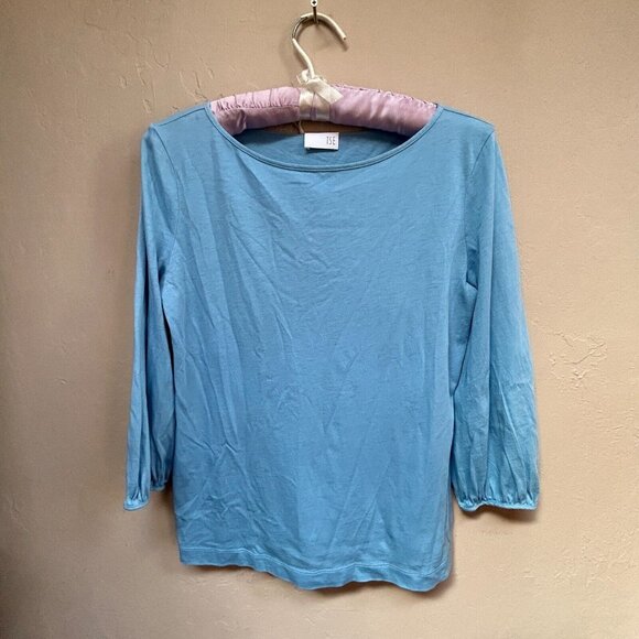 TSE Women's Top 3/4 Sleeve Knit Cotton Round Neck T-Shirt Blue Size Small - Picture 1 of 9